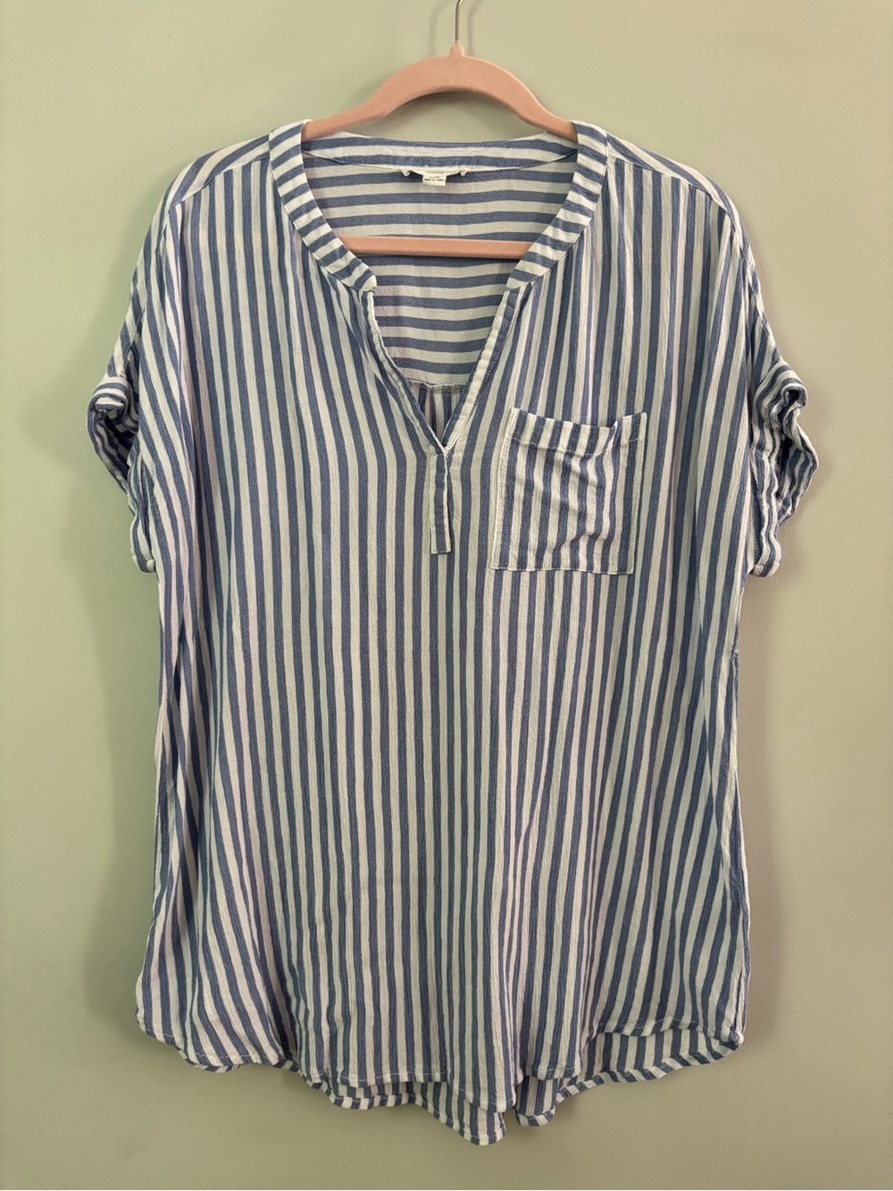 beachlunchlounge Striped V-Neck Popover Coastal Top Size L